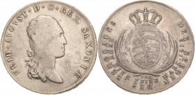 Sachsen-Kurlinie ab 1547 (Albertiner)
Friedrich August I. 1806-1827 Taler 1812, SGH-Dresden Napoleonrand. Ausbeute Kahnt 1205 Kahnt 418 AKS 13 Jaeger...