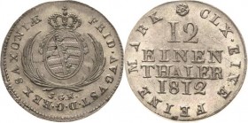 Sachsen-Kurlinie ab 1547 (Albertiner)
Friedrich August I. 1806-1827 1/12 Taler 1812, SGH-Dresden AKS 39 Jaeger 8 Prachtvolles Exemplar. Stempelglanz
