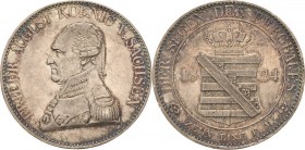 Sachsen-Kurlinie ab 1547 (Albertiner)
Friedrich August I. 1806-1827 Taler 1824, GS-Dresden Ausbeute Kahnt 1222 Kahnt 426 AKS 27 Jaeger 35 Davenport 8...