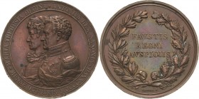 Sachsen-Kurlinie ab 1547 (Albertiner)
Anton 1827-1836 Bronzemedaille 1827 (A. F. König) Huldigung der Städte Dresden, Freiberg, Plauen, Bautzen und L...
