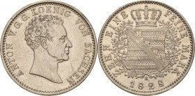 Sachsen-Kurlinie ab 1547 (Albertiner)
Anton 1827-1836 Taler 1828, S-Dresden Mohrenkopf AKS 64 Jaeger 54 Kahnt 433 Davenport 865 Sehr schön-vorzüglich...