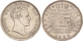 Sachsen-Kurlinie ab 1547 (Albertiner)
Anton 1827-1836 Taler 1828, S-Dresden Mohrenkopf AKS 64 Jaeger 54 Kahnt 433 Davenport 865 Sehr schön