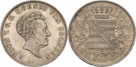 Sachsen-Kurlinie ab 1547 (Albertiner)
Anton 1827-1836 Taler 1829, S-Dresden Ausbeute AKS 67 Jaeger 61 Kahnt 436 Davenport 868 Müseler 56.2.1/32 Selte...