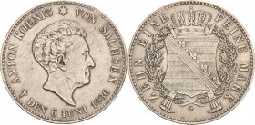 Sachsen-Kurlinie ab 1547 (Albertiner)
Anton 1827-1836 Taler 1836, G-Dresden Auf seinen Tod AKS 85 Jaeger 67 Kahnt 441 Davenport 870 Sehr schön