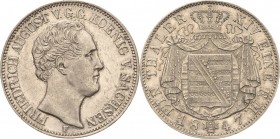 Sachsen-Kurlinie ab 1547 (Albertiner)
Friedrich August II. 1836-1854 Taler 1847, F-Dresden AKS 99 Jaeger 76 Kahnt 448 Davenport 875 Fast vorzüglich/ ...