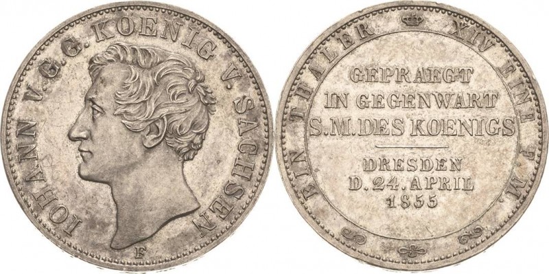 Sachsen-Kurlinie ab 1547 (Albertiner)
Johann 1854-1873 Taler 1855, F-Dresden Mü...