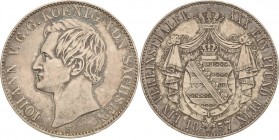 Sachsen-Kurlinie ab 1547 (Albertiner)
Johann 1854-1873 Taler 1857, F-Dresden AKS 132 Jaeger 107 Kahnt 463 Davenport 890 Fast vorzüglich/vorzüglich-St...