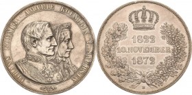 Sachsen-Kurlinie ab 1547 (Albertiner)
Johann 1854-1873 Doppeltaler 1872, B-Dresden Goldene Hochzeit AKS 160 Jaeger 133 Kahnt 479 Davenport 899 Fast v...