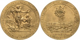 Sachsen-Kurlinie ab 1547 (Albertiner)
Friedrich August III. 1904-1918 Vergoldete Bronzemedaille 1910. Verdienstmedaille des Gastvereins Limbach. Auss...