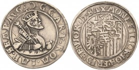 Sachsen-Ernestiner-Gesamthaus 1547-1573
Die Söhne Johann Friedrichs während seiner Gefangenschaft 1547-1552 1/2 Taler 1551, Saalfeld Variante mit SEN...