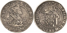 Sachsen-Ernestiner-Gesamthaus 1547-1573
Die Söhne Johann Friedrichs während seiner Gefangenschaft 1547-1552 1/2 Taler 1551, Saalfeld Titel Karl V. Vi...