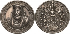 Sachsen-Ernestiner-Gesamthaus 1547-1573
Johann Friedrich II. 1557-1565 (1567) Silbergussmedaille o.J. (späterer Guss) Brustbild fast von vorn, DEI G ...