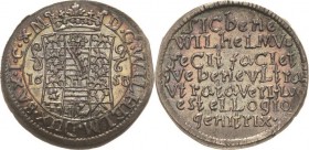 Sachsen-Neu-Weimar 1641-1728
Wilhelm 1641-1662 1/24 Taler (Groschen) 1658, o.Mzz.-Weimar Spruchgroschen auf die Vollendung des Schlossbaus und die Ei...