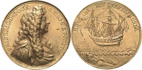 Sachsen-Gotha (Gotha-Altenburg)
Friedrich I. 1675-1691 Vergoldete Bronzegussmedaille o.J. (späterer Guss) (Sorberger) Brustbild nach rechts / Schiff ...