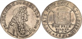 Sachsen-Gotha (Gotha-Altenburg)
Friedrich I. 1675-1691 1/2 Taler nach zinnaischem Fuß 1683, Gotha Feinsilber. Mit Wahlspruch PIETATE PRUDENTIA ET IUS...