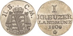 Sachsen-Meiningen
Bernhard Erich Freund 1803-1866 Kreuzer 1808, Eisenach AKS 172 Jaeger 402 Seltenes und prachtvolles Exemplar. Stempelglanz