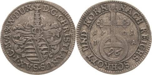 Sachsen-Eisenberg
Christian 1680-1707 1/96 Taler 1701, IA-Eisenberg Mit altem S...