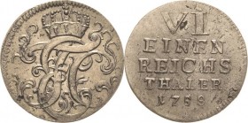 Sachsen-Hildburghausen
Ernst Friedrich III. Carl 1745-1780 1/6 Taler 1758, Hildburghausen Kriegsprägung Hollmann 59 Min. Schrötlingsfehler, vorzüglic...
