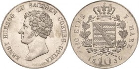 Sachsen-Coburg-Gotha
Ernst I. 1826-1844 10 Kreuzer 1836, Gotha AKS 80 Jaeger 260 KOR 1113 Prachtvolles Exemplar. Vorzüglich-Stempelglanz