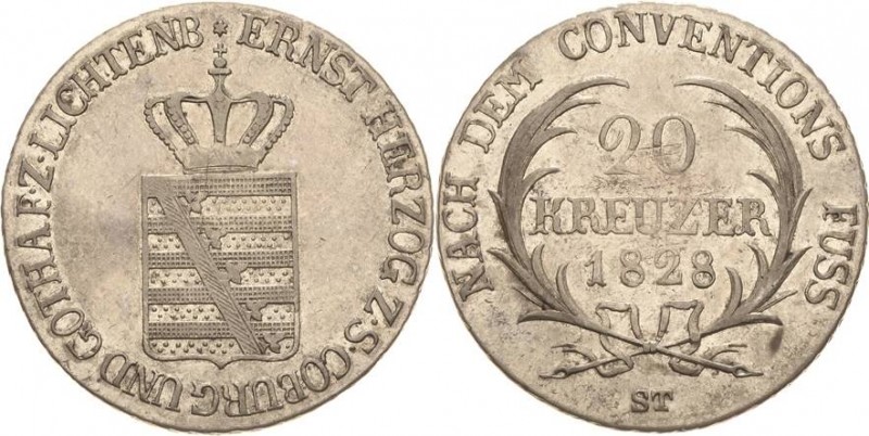 Sachsen-Coburg-Gotha
Ernst I. 1826-1844 20 Kreuzer 1828, EK-Gotha Variante mit ...