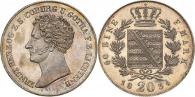 Sachsen-Coburg-Gotha
Ernst I. 1826-1844 20 Kreuzer 1834, Gotha AKS 77 Jaeger 253 Prachtexemplar vom Erstabschlag. Stempelglanz