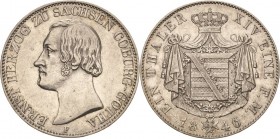 Sachsen-Coburg-Gotha
Ernst II. 1844-1893 Taler 1846, F-Dresden AKS 100 Jaeger 282 Kahnt 493 Davenport 821 KOR 1184 Fast vorzüglich