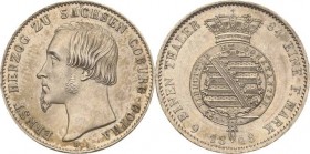 Sachsen-Coburg-Gotha
Ernst II. 1844-1893 1/6 Taler 1848, F-Dresden AKS 105 Jaeger 284 Prachtvolles Exemplar mit feiner Patina. Prägefrisch