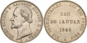 Sachsen-Coburg-Gotha
Ernst II. 1844-1893 Taler 1869, B-Dresden 25-jähriges Regierungsjubiläum AKS 117 Jaeger 298 Kahnt 497 Davenport 827 KOR 1214 Seh...