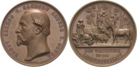Sachsen-Coburg-Gotha
Ernst II. 1844-1893 Bronzemedaille o.J. (F. Helfricht) Ehrenpreis der Landwirtschaft. Kopf nach links / Bauer mit verschiedenen ...