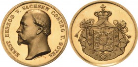 Sachsen-Coburg-Gotha
Ernst II. 1844-1893 Goldmedaille o.J. (H. König nach F. Helfricht) Brustbild Herzogs Ernst II. nach links / Wappen auf bekröntem...