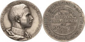 Sachsen-Coburg-Gotha
Carl Eduard 1905-1918 Versilberte Bronzemedaille 1905 (unsigniert) Jubiläums-Gartenbauausstellung des Thüringischen Gartenbauver...