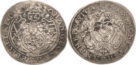 Sachsen-Henneberg
Unter Hoheit von Kursachsen Johann Georg I. von Sachsen 1615-1656 und seiner Ernestinischer Vettern Kipper-24 Kreuzer 1622, S-Schle...