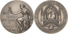 Schmölln
 Silbermedaille 1910 (Oertel) Jubiläumsausstellung des Gewerbevereins zu Schmölln. Weiblicher Genius sitzt nach links, einen Ölzweig haltend...