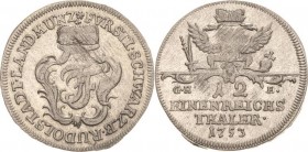 Schwarzburg-Rudolstadt
Johann Friedrich 1744-1767 1/12 Taler 1753, GHE-Saalfeld Bethe 1218 (R 1) Fischer 528 Sehr schön-vorzüglich