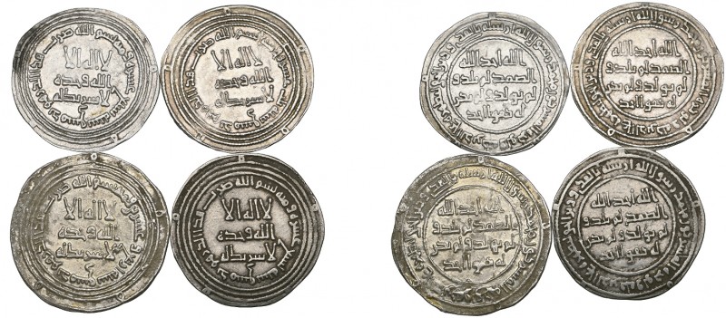 Umayyad, dirhams (4), Dimashq 113h, 117h, 119h, 124h, very fine and better (4)
...