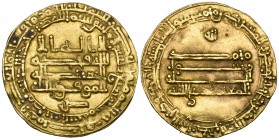 Abbasid, al-Mu‘tamid (256-279h), dinar, Madinat al-Salam 269h, obv., letter sad below, 3.59g (cf Bernardi 177Jh [date not listed]; cf Morton & Eden au...