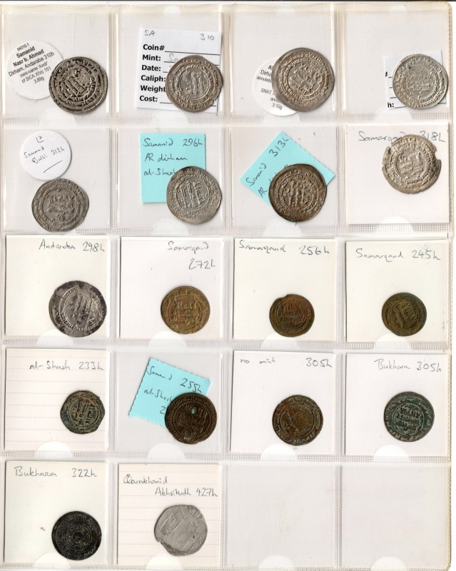 Samanid dirhams (9), comprising Andaraba 298h, 299h (scarce), 310h; Balkh 312h, ...