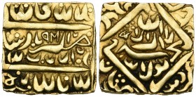 Mughal, a square gold amulet copying Akbar’s gold coinage of Lahore, with stylised legends and blundered date, 5.67g, good very fine; and another silv...