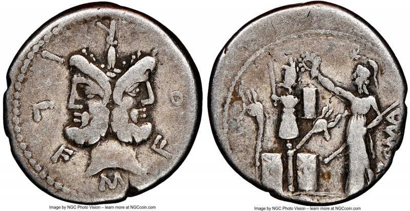 M. Furius L.f. Philus (ca. 121-119 BC). AR denarius (19mm, 3.79 gm, 11h). NGC Fi...