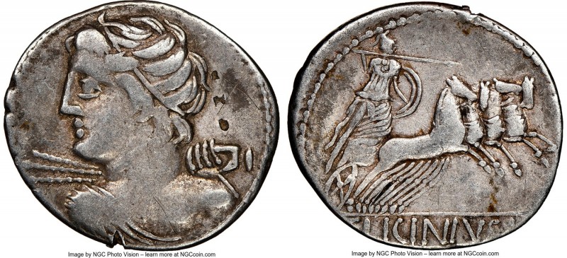 C. Licinius L.f. Macer (ca. 84 BC). AR denarius (20mm, 5h). NGC Choice Fine, pun...