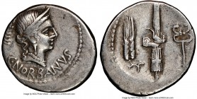 C. Norbanus (ca. 83 BC). AR denarius (19mm, 1h). NGC VF. Rome. C•NORBANVS, head of Venus right, wearing stephane, pendant earring and pearl necklace; ...