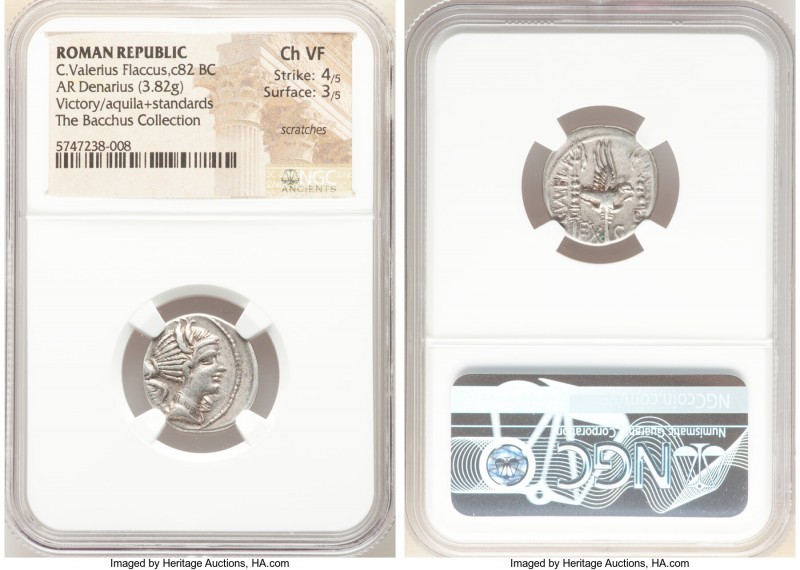 C. Valerius Flaccus (ca. 82 BC). AR denarius (19mm, 3.82 gm, 6h). NGC Choice VF ...