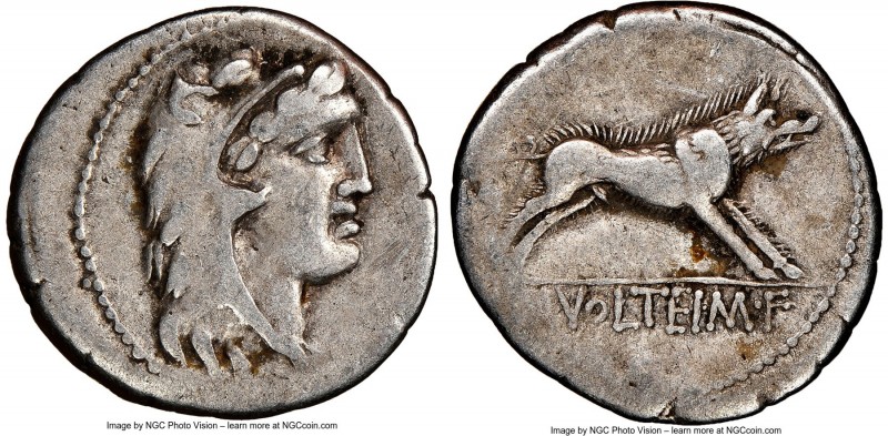 M. Volteius M.f. (78/75 BC). AR denarius (19mm, 3.80 gm, 10h). NGC VF 5/5 - 4/5....