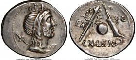 Cn. Cornelius Lentulus (ca. 76-75 BC). AR denarius (21mm, 6h). NGC Choice VF. Uncertain mint in Spain. G•P•R, diademed and draped bust of bearded Geni...