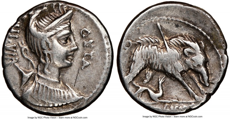C. Hosidius C.f. Geta (ca. 68 or 64 BC). AR denarius (17mm, 10h). NGC Choice VF,...