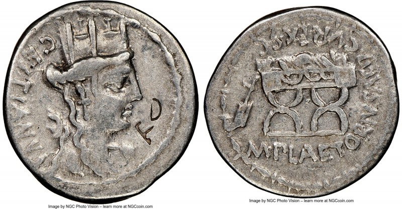 M. Plaetorius M.f. Cestianus (ca. 67 or 57 BC). AR denarius (19mm, 5h). NGC VF, ...