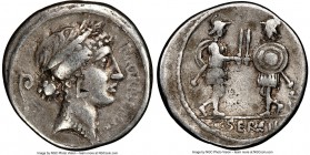 C. Servilius C.f. (ca. 57/53 BC). AR denarius (18mm, 5h). NGC Choice Fine, punch mark. Rome. FLORAL•PRIMVS (AL and MV ligate), head of Flora right, wr...