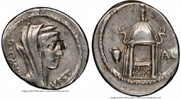 Q. Cassius Longinus (ca. 55 BC). AR denarius (19mm, 3h). NGC VF, bankers mark, scratch, graffito. Rome. Q•CASSIVS-VEST, diademed and veiled head of Ve...