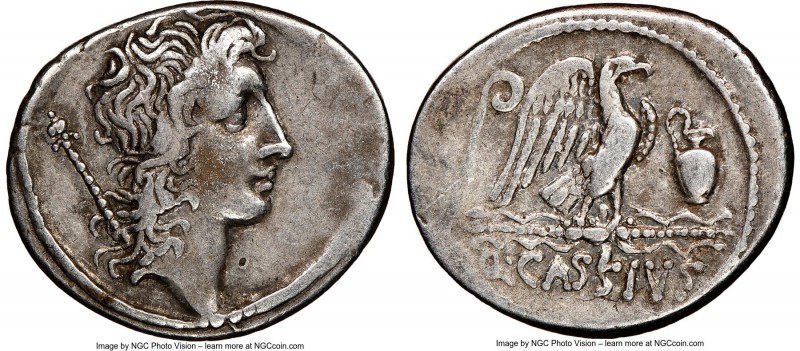 Q. Cassius Longinus (ca. 55 BC). AR denarius (20mm, 1h). NGC VF, punch mark. Rom...
