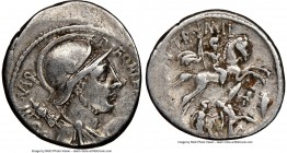 P. Fonteius P.f. Capito (ca. 55 BC). AR denarius (18mm, 3h). NGC Choice VF. Rome. P•FONTEIVS•P•F-CAPITO•III•VIR, helmeted, draped bust of Mars right, ...